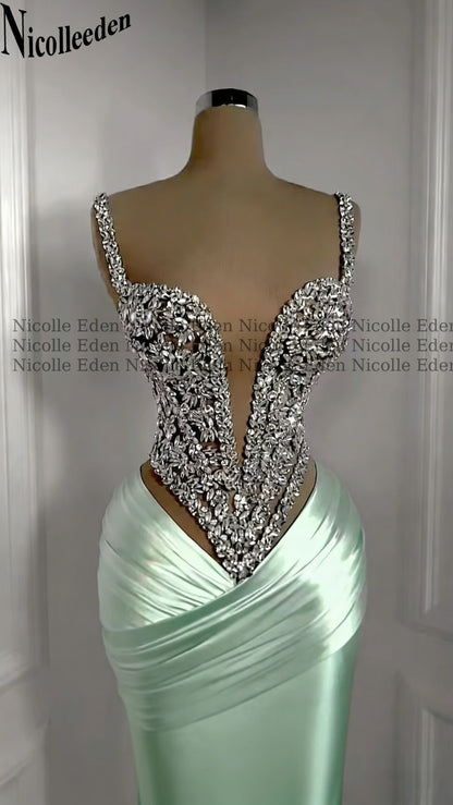 Nicolle Charming Spaghetti Straps Evening Dresses for Women Rhinestones Pageant Celebrity Dresses Vestidos De Gala Customized