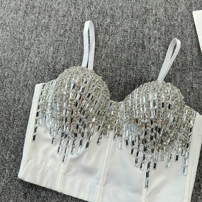 Sexy Club Dancing Csole Diamond Embellied ort Vest Inner Wear Outerwear Trendy Fibone Bra Top Women's Vest