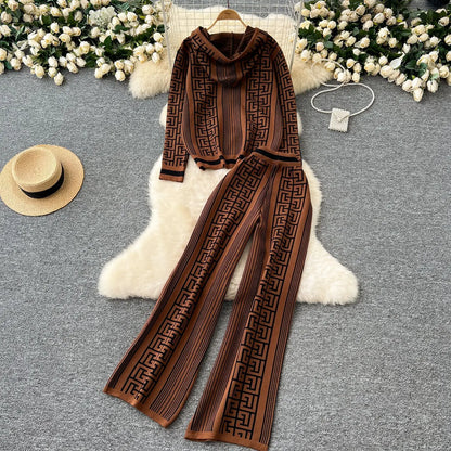 Autumn Pant Set Women Two Piece Sets Hooded Matching Sets Tops Wide Leg Long Pants High Waist Y2k Streetwear Work Print 2025