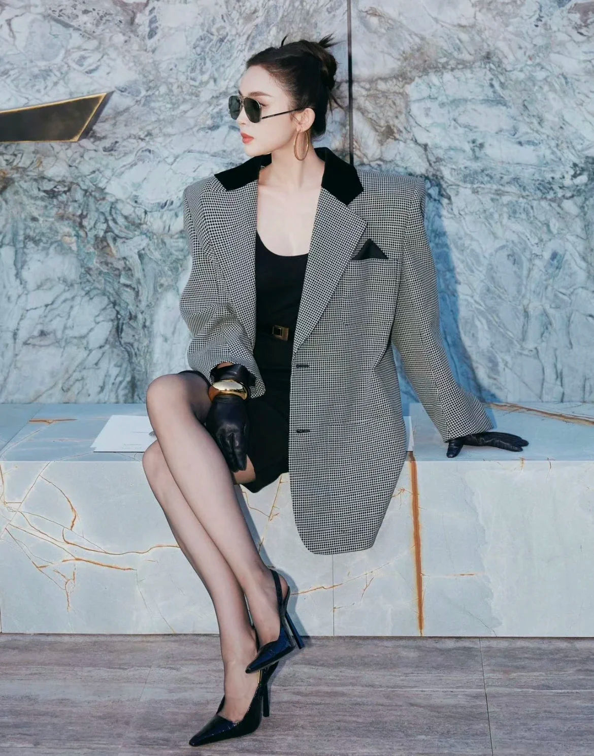 Black Pointed Toe High Heels Thin Heel Metal Cap Sandals Women's Shoes Elegant Painted Leather Sexy Fine Heel New 2025