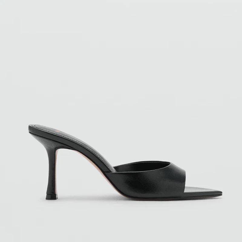 Mango2025 Summer New Women's Painted Leather High Heel Mules Slip-On Fashion Sandals Thin Heel Outdoor Wear Ladies Shoes