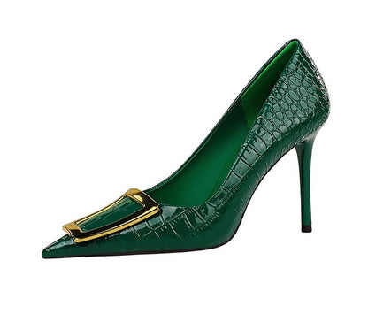 2025 BIGTREE Metal Decoration Buckle Fashion Pumps Women Elegant Snakeskin Print 10cm High Heels Party Ladies Shoes