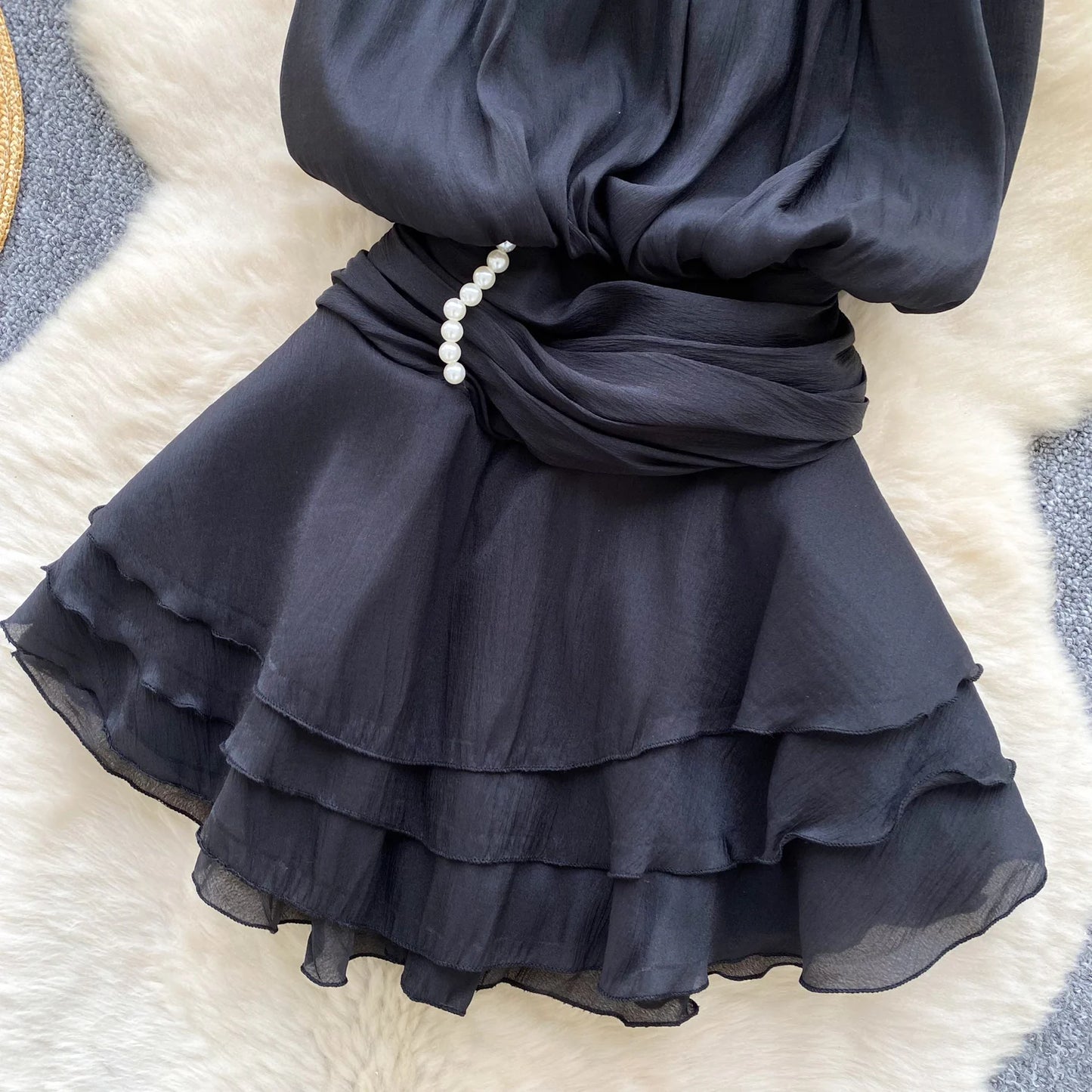 SINGREINY Strap Chiffon Mini Dress Female Pearl Halter Sleeveless Backless Sexy Design Fairycore Vacation Summer Ruffles Dress