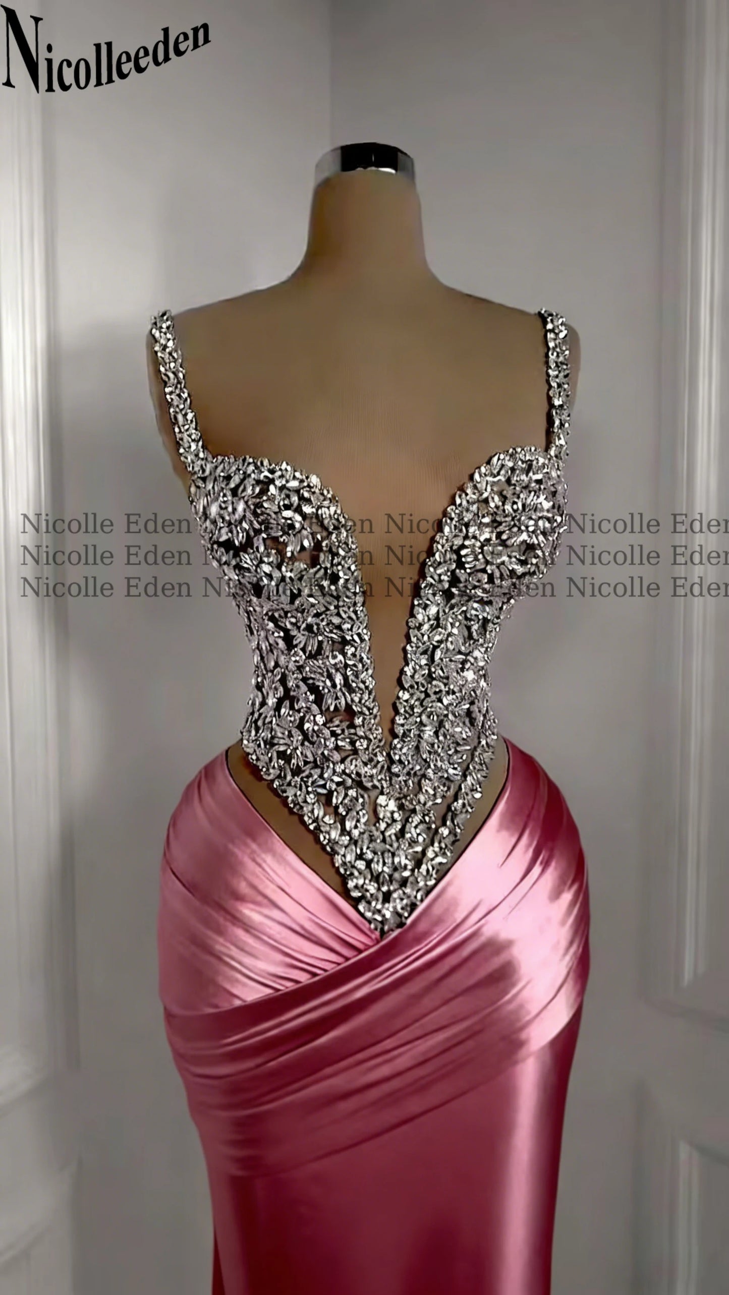 Nicolle Charming Spaghetti Straps Evening Dresses for Women Rhinestones Pageant Celebrity Dresses Vestidos De Gala Customized