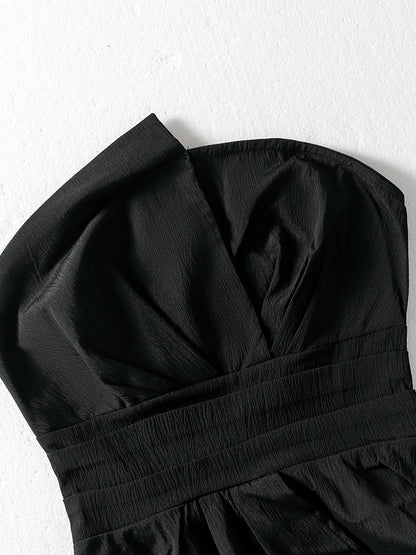 [Elegant] Peplum Strapless Top, Belted Wrap Waist Blouse for Vacation & Commute