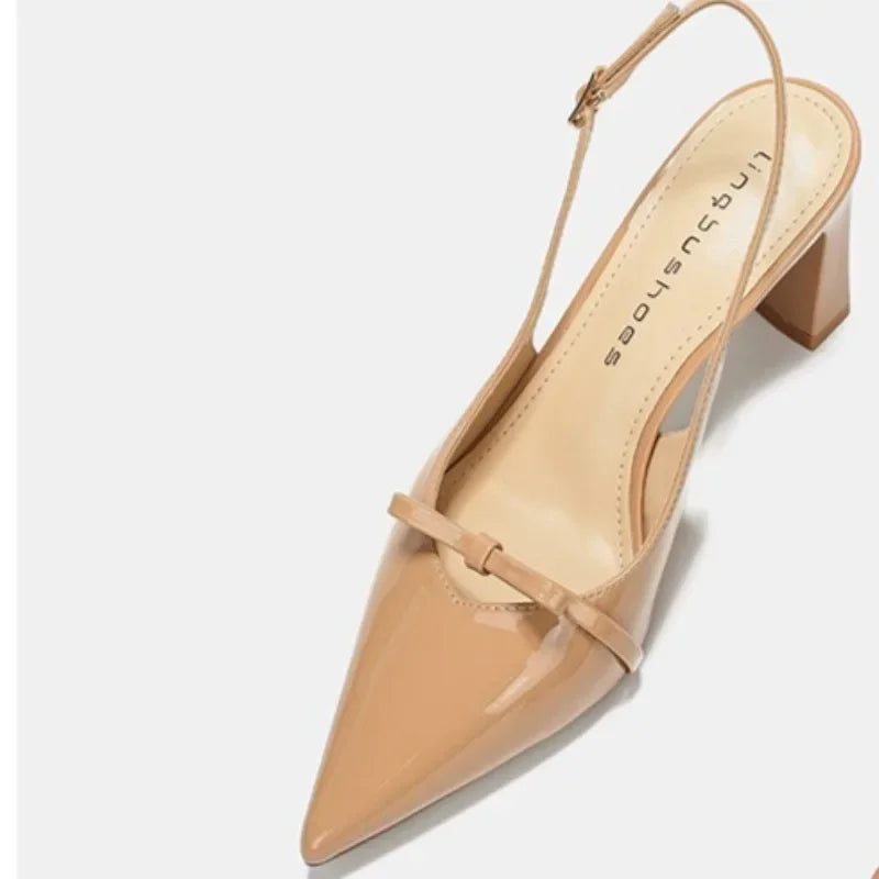 Pointed Toe Women's New Sandals 2025Summer Bow Luxury Brand Sexy Buckle High Heels Slingback Shallow Mouth Girls Mary Jane Shoes