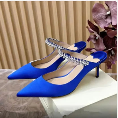 Women's Sandals 2026 New High Heels Fashion Water Diamond Chain Banquet Pointed Fine Heels Women's Muller Shoes