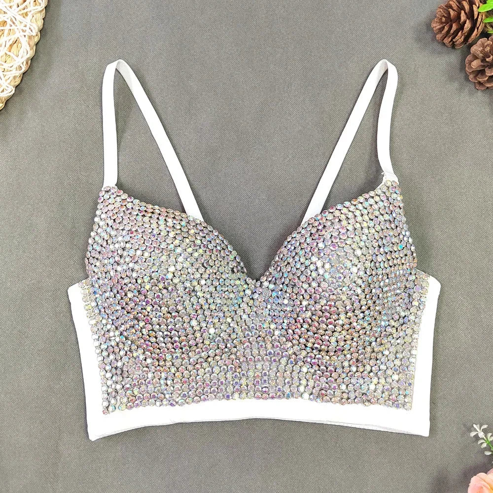 Women Tank Tops Sexy Sequined Diamond Bra Woman Clothes Push Up Bustier Club y2k Crop Top Party Ladies Corset Blusas Ropa Mujer