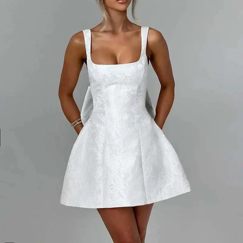 Avrilyaan Bow Spaghetti Strap Backless Sexy A-line Dress Women Strapless Party Dress Elegant Bodycon Mini Summer Dress Vestidos