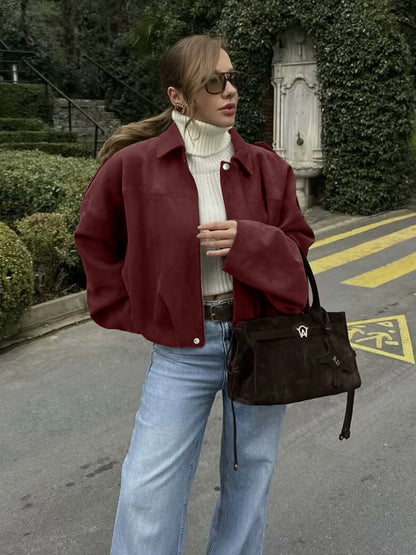 Women's Fashion Pilot Jacket with Bat Sleeves and Zipper, Casual Top