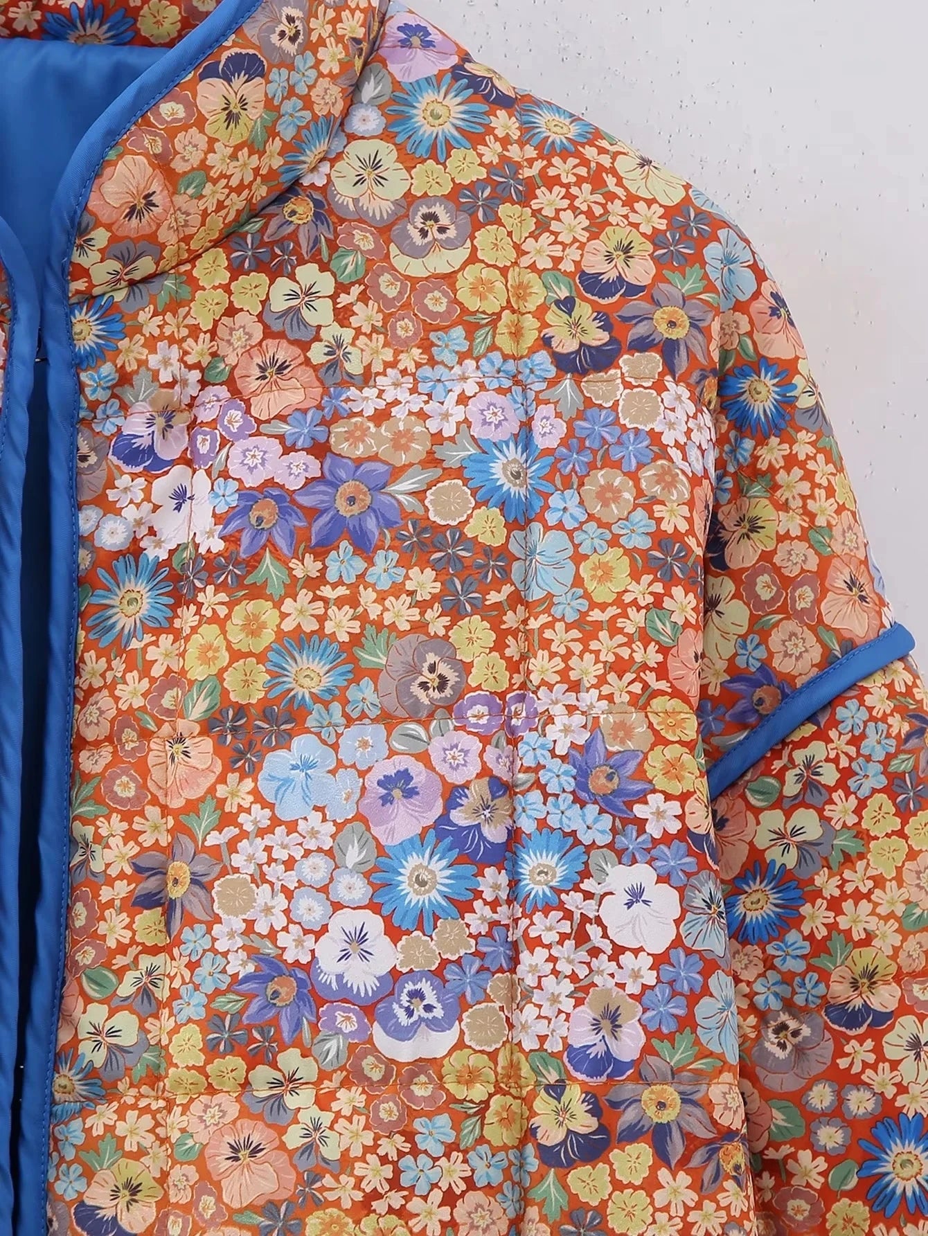 HH Floral Print Jacket For Women Autumn Quilted Reversible Cotton Coat Cardigan Long Sleeve Jackets Elegant Woman Streetwear
