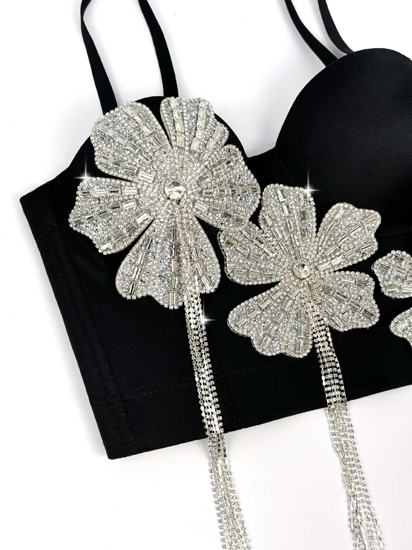 Fashion Women Diamonds Embroidery Flowers Tassel Bustier Corset Crop Tops To Wear suspender vest