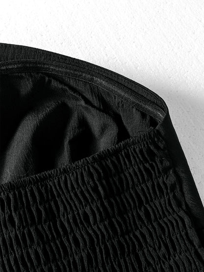 [Elegant] Peplum Strapless Top, Belted Wrap Waist Blouse for Vacation & Commute