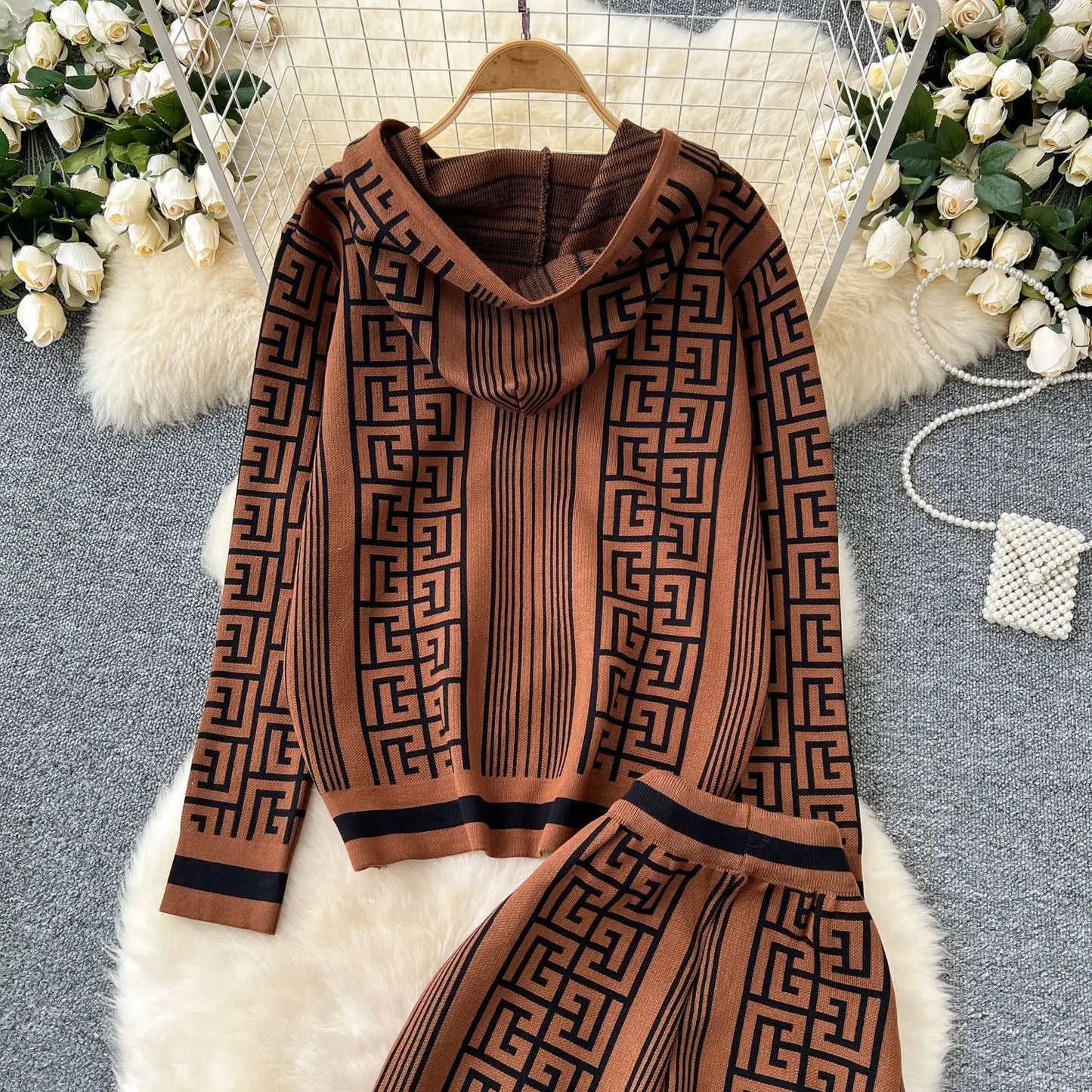 Autumn Pant Set Women Two Piece Sets Hooded Matching Sets Tops Wide Leg Long Pants High Waist Y2k Streetwear Work Print 2025