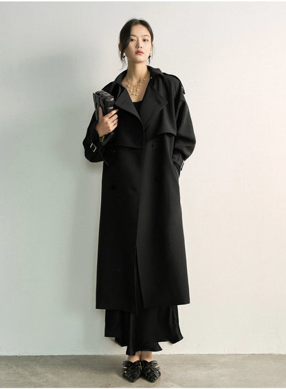 Lautaro Spring Autumn Khaki Long Trench Coat for Women Double Breasted Elegant Luxury Chic British Style Fashion Overcoat 2026