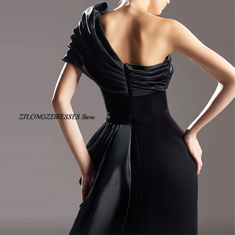 Elegant Black One Shoulder Customized Evening Dress Formal High Split Zipper Back Homecoming Dresses Special Occasion Gowns