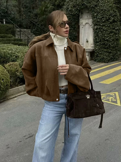 Women's Fashion Pilot Jacket with Bat Sleeves and Zipper, Casual Top
