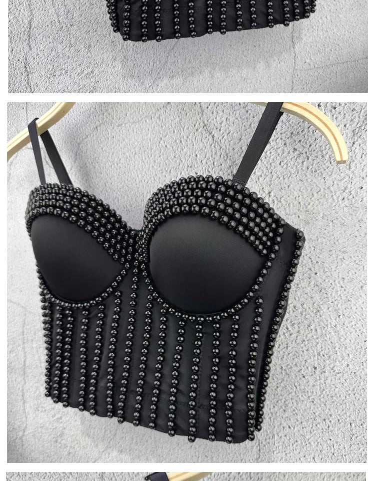 Ruili Pearl Pure Handmade Small Vest Sling Fashion Youth Body Sculpting Retro Solid Fish Bone Nightclub Performance Clothes