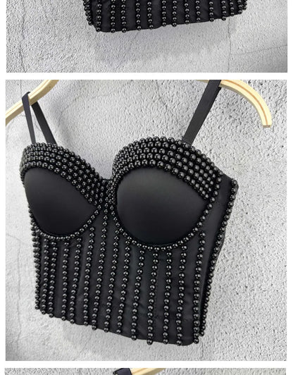 Ruili Pearl Pure Handmade Small Vest Sling Fashion Youth Body Sculpting Retro Solid Fish Bone Nightclub Performance Clothes