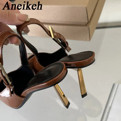 Aneikeh 2025 Summer New Band Women Pumps Shoes Fashion Shallow Slip On Slingback Sandals Thin High Heel Dress Sexy Pumps Shoes