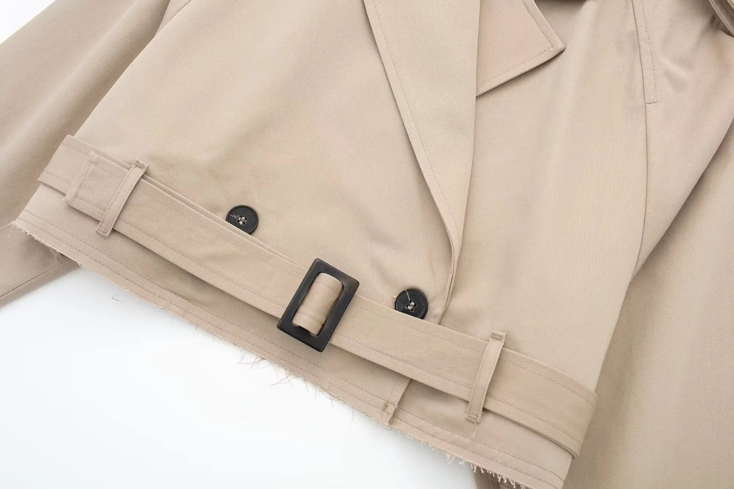 HH 2025 Women Belt Cropped Trench Spring Jacket Vintage Streetwear Double Breasted Long Sleeve Top Female Coat Outfits