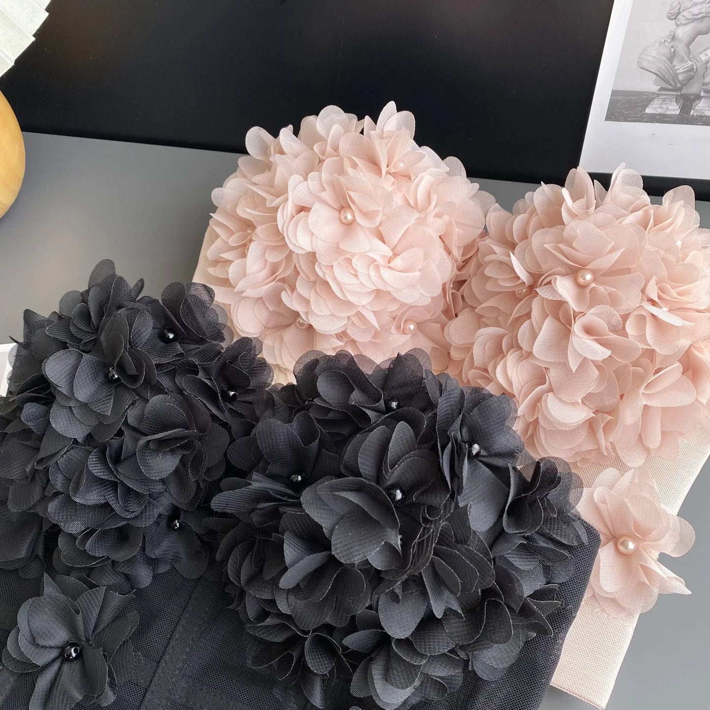 Sexy Beachwear Corset 3D Floral Applique Cute Women Deading Design Bustier Ladies Event Party Crop Top Short French Sweet Cami