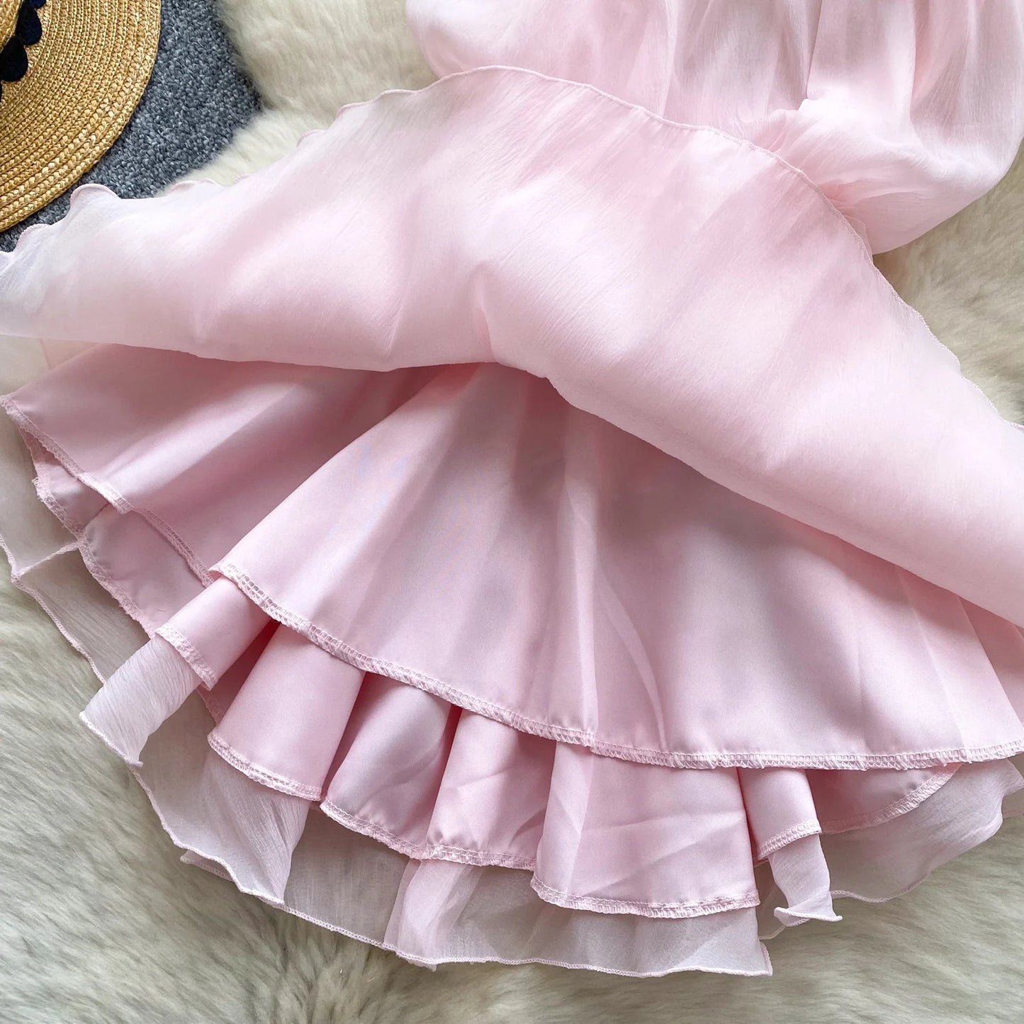 SINGREINY Strap Chiffon Mini Dress Female Pearl Halter Sleeveless Backless Sexy Design Fairycore Vacation Summer Ruffles Dress