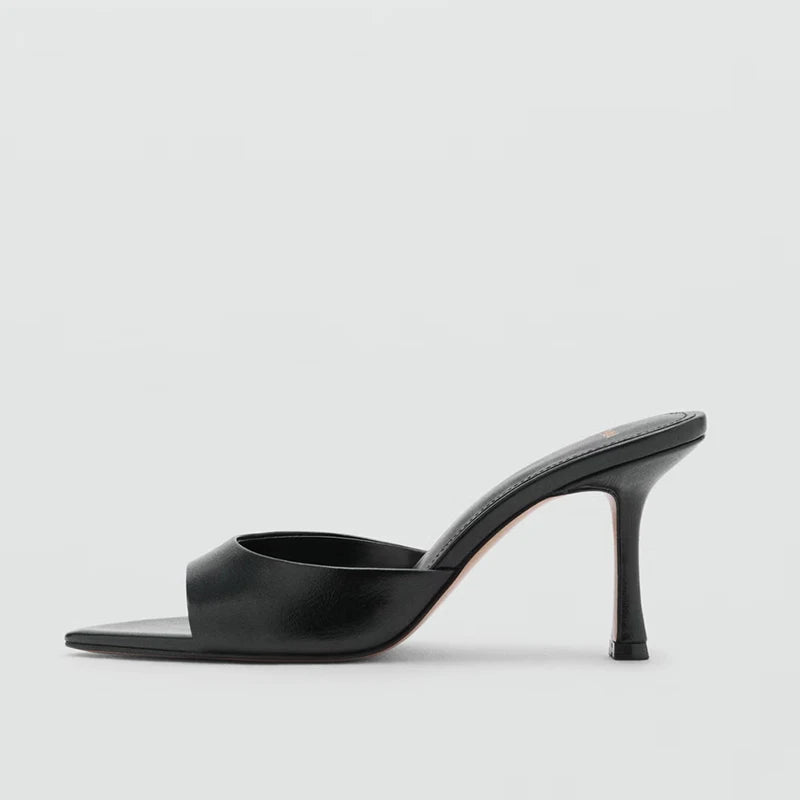 Mango2025 Summer New Women's Painted Leather High Heel Mules Slip-On Fashion Sandals Thin Heel Outdoor Wear Ladies Shoes