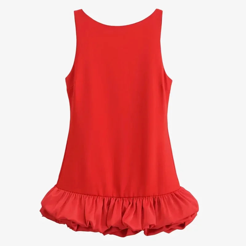 HXAO White Short Dress Women's Ruffle Backless Party Dresses Black Red Sleeveless Bodycon Mini Dress Woman Summer Sexy Vestidos