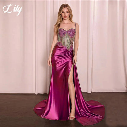 Lily Blue Charming Prom Dress Lace Appliques Sweetheart Prom Gown High Side Split Mermaid Evening Dresses robe soirée Customized