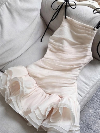 Women's High End Luxury Bow Puffy Evening Dress, Summer Elegant Spaghetti Strap Party Prom Dress, Cute Sweet Dating Wear