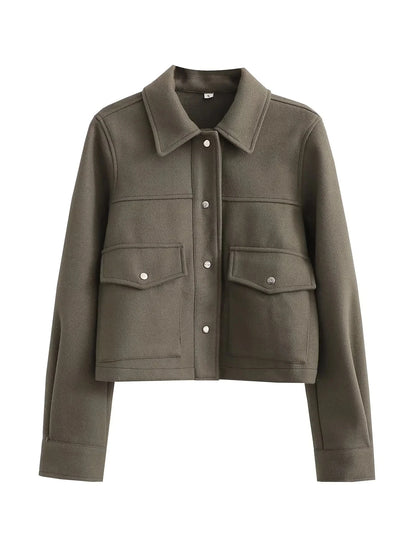 HH Jackets For Womens Autumn Fashion Solid Front Pockets Button Long Sleeve Jacket Elegant Woman Casual Outerwear Coat