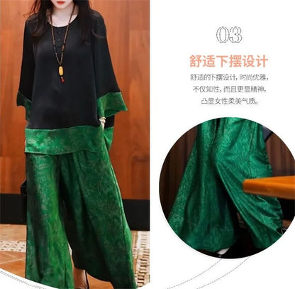 Summer Women Loose Satin Outfit Korean Ladies Leisure Seven Divide Sleeve Pants Two-piece Suit 2025 Female Large Size 4XL 2PCS