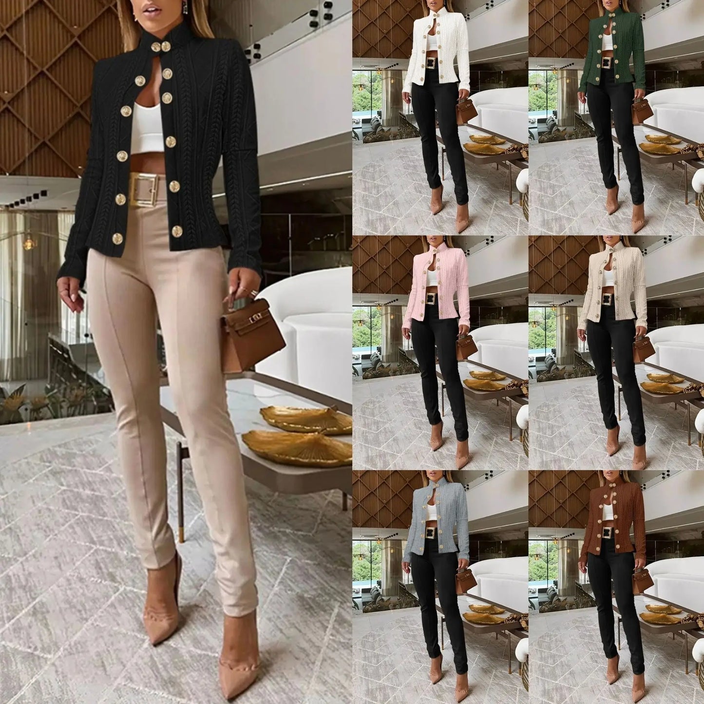 Women Button Long Sleeve Blazer Suit Coat Jacket Outwear Tops Ladies