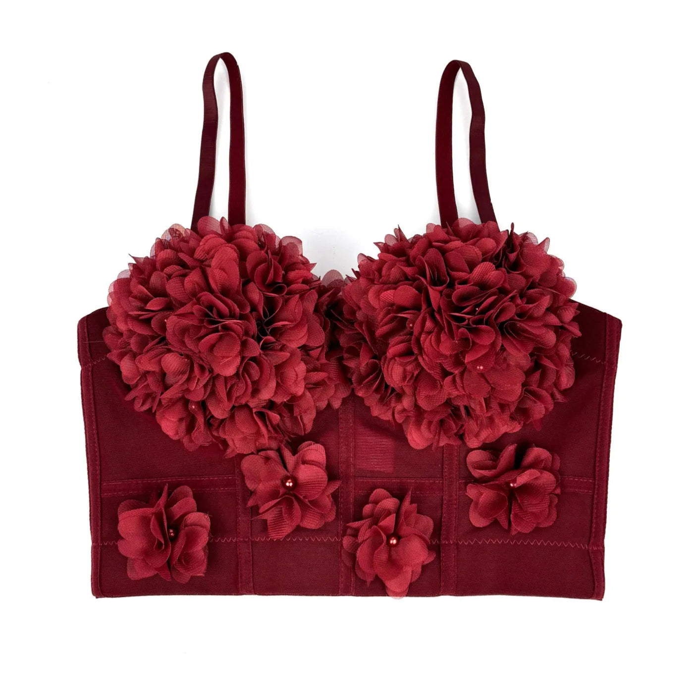 Sexy Beachwear Corset 3D Floral Applique Cute Women Deading Design Bustier Ladies Event Party Crop Top Short French Sweet Cami