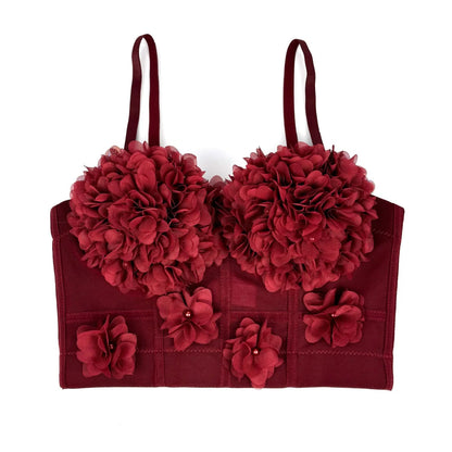 Sexy Beachwear Corset 3D Floral Applique Cute Women Deading Design Bustier Ladies Event Party Crop Top Short French Sweet Cami