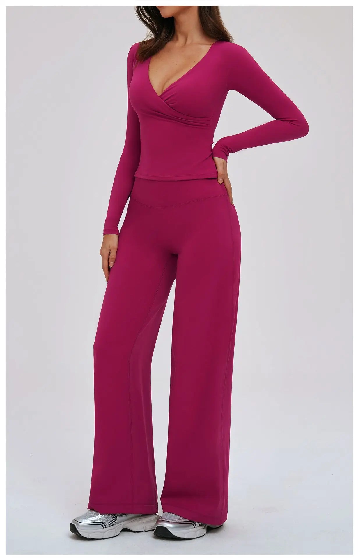 2PCS Gym Tracksuits Yoga Set Female Fitness Suit Deep V Yoga Bra Athletic Wear Women High Waist Workout Flared pants Sports Suit