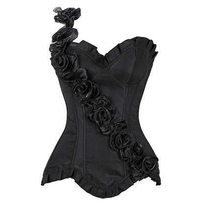 Women's Sexy Body Shaper Overbust Corsets and Bustiers Top Lace-up One Shoulder Strap Flower Boned Korset Burlesque Corsets
