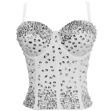 Faionable Street Sle Sequin Slim Tank Top Women's Casual Bright Spangles Strap Vest Ladies' Polyester Streetwear