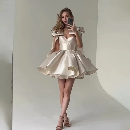 Sexy Made Mini Prom Dresses Sweetheart Stain Lace Up Party Ball Gowns With Bow Cocktail Dresses Celebrate Dresses For Girls