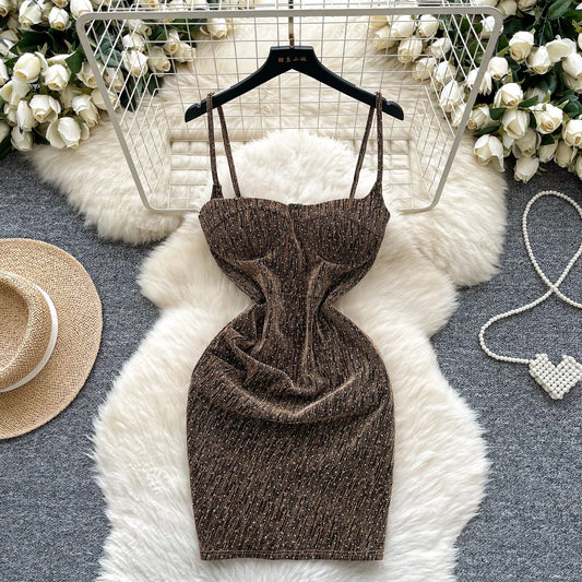 Sexy sleeveless glitter Backless Off Shoulder Fashion Birthday Party Evening Vestido Women Goth Slim Summer Hip Wrap Dress