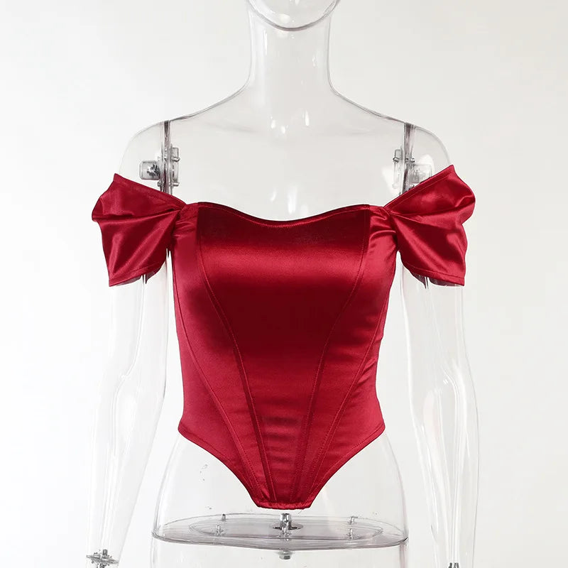 Elegant Satin Bow Tie Corset Top for Women Summer 2022 Fashion Sleeveless Backless Cropped Tops Club Party Clothes
