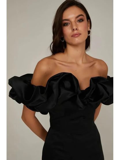 Women's Off Shoulder Ruffles Flower Party Dress, Sexy Bodycon Dresses, Elegant Female Package Hips, Night Party, Event Celebrate