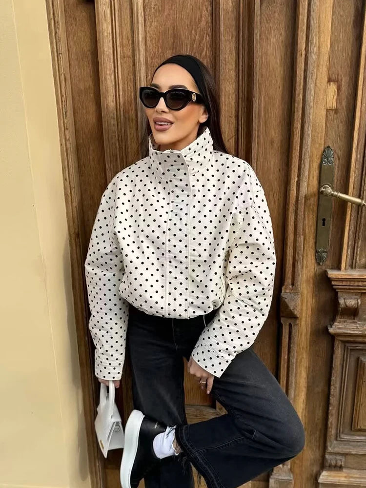 Women's Jackets Fashion Polka Dot Bomber Jacket Spring Women Long Sleeve Loose Jackets Coats Streetwear Female Outerwear Tops