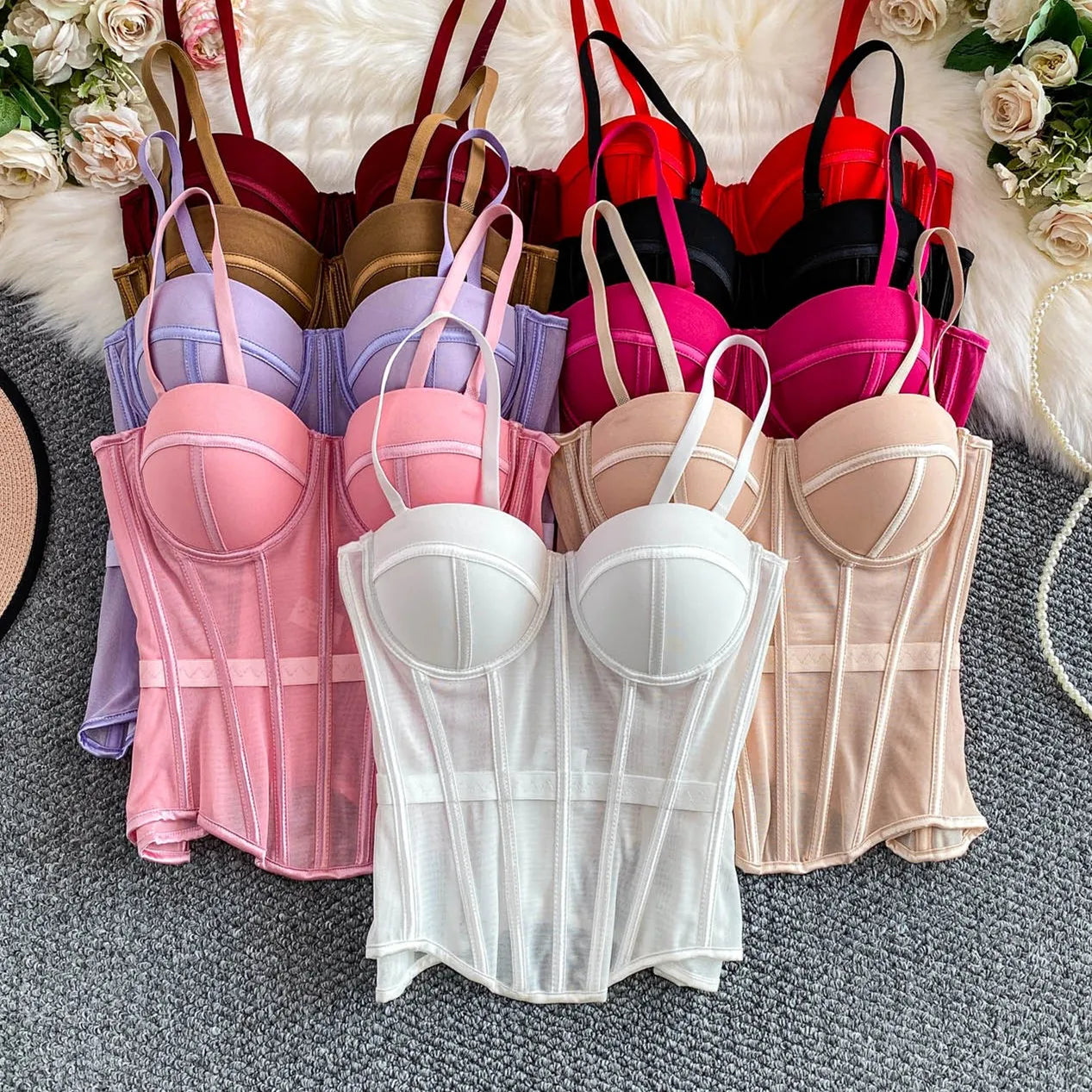 Transparent Mesh Sexy Waisted Lady Corset Elegant Shaping Women Bustier Girls Slim Evening Wear Crops Top Lady Short Body Shaper