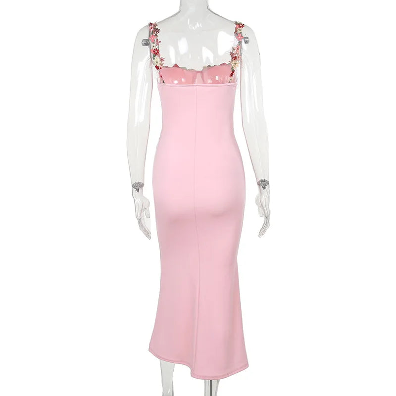 Y2K Sexy Sleeveless Backless Floral Women's Maxi Long Dress Lace-Up Bandage Bodycon Autumn Winter Party Club Dresses Outfit Gift