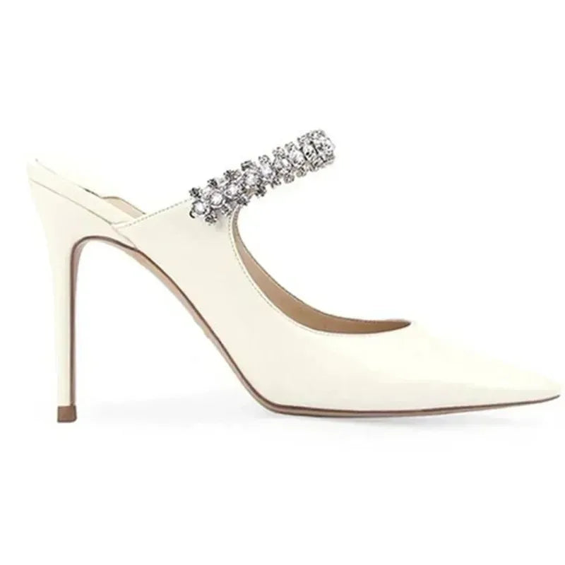 Women's Sandals 2026 New High Heels Fashion Water Diamond Chain Banquet Pointed Fine Heels Women's Muller Shoes