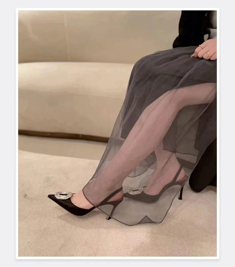 Water Diamond Buckle Toe Sandals 2026 New Pointed Thin Heel Hollow Banquet High Heels Platform Sandals Women Shoes
