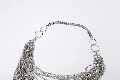 Women Metal Chain Tassel Tank Top Sexy Deep V Neck Backless Hollow Out See Through Crop Top Body Chain Party Club Camisole