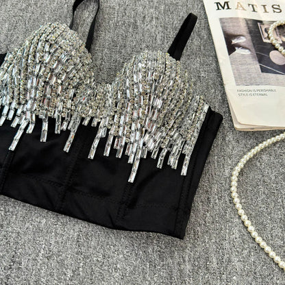 Sexy Club Dancing Csole Diamond Embellied ort Vest Inner Wear Outerwear Trendy Fibone Bra Top Women's Vest
